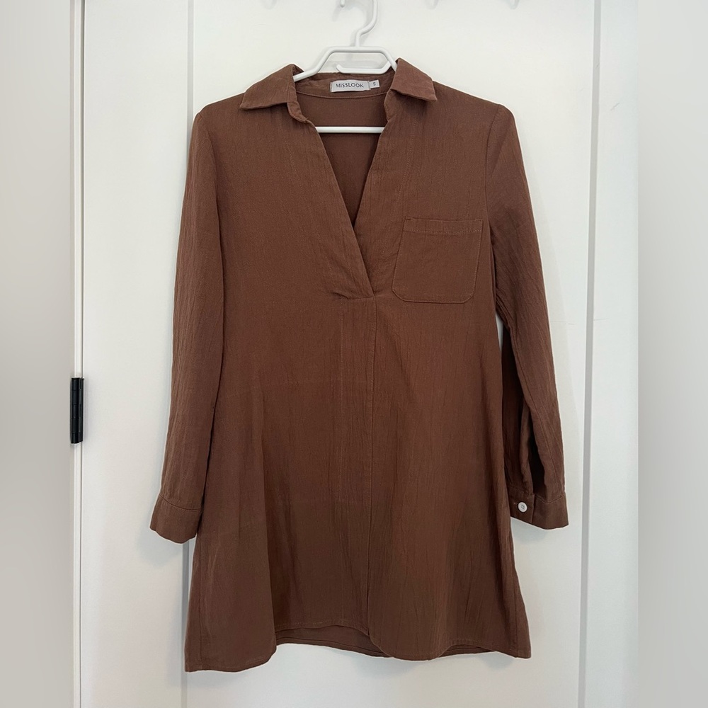 MISSLOOK Brown Tunic Long Sleeve Shirt